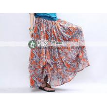 @_民族風 : 熱銷款_2穿反摺_印度橘藍刻履_雪紡紗_內綁繩。洋裝/圓裙