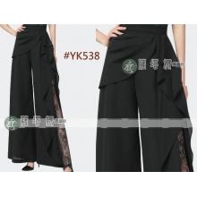 *_舞衣 : 多色_M/L/XL_YK538_黑色外罩裙側開插蕾絲布寬褲